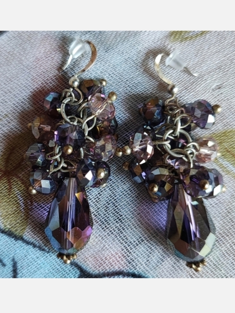 Purple AB Eggplant Aubergine Faceted Glass Crystal Teardrop Pierced Earrings 925